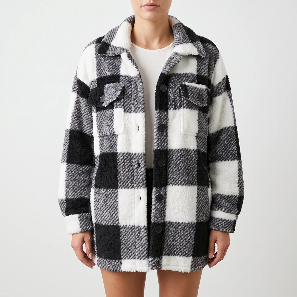 PlaidPlush  - Giacca Invernale Donna A Quadri Uscite Casual Invernali