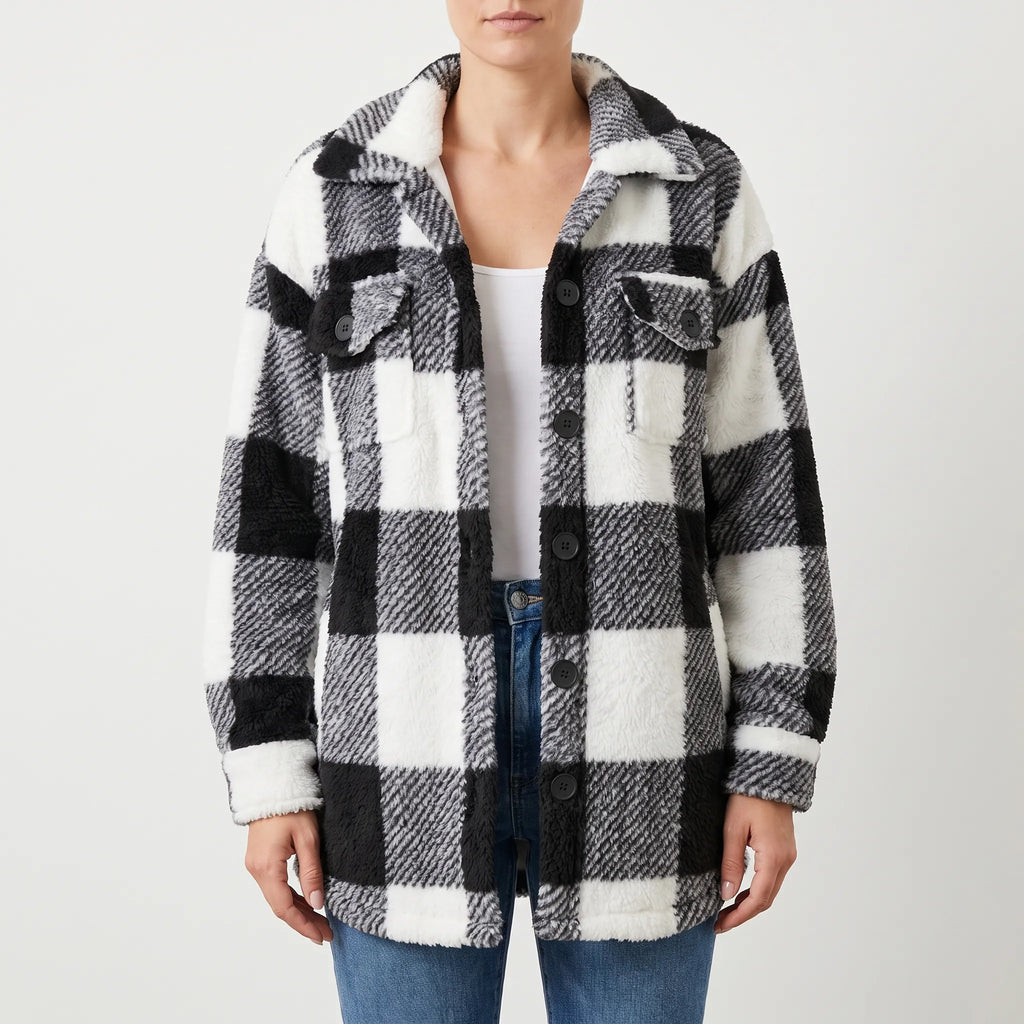 PlaidPlush  - Giacca Invernale Donna A Quadri Uscite Casual Invernali