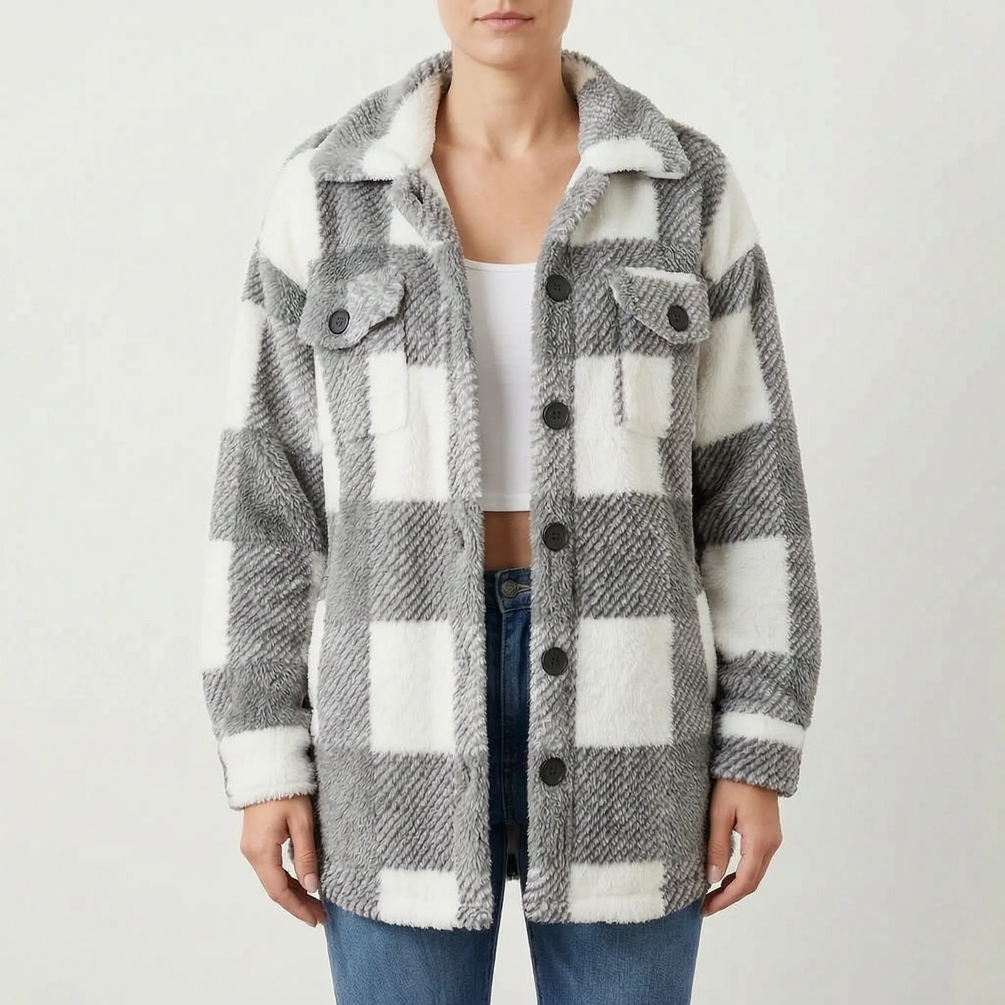 PlaidPlush  - Giacca Invernale Donna A Quadri Uscite Casual Invernali
