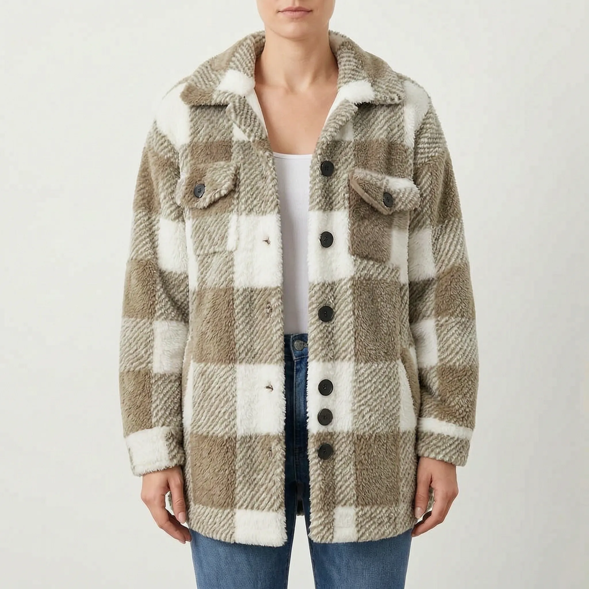 PlaidPlush  - Giacca Invernale Donna A Quadri Uscite Casual Invernali
